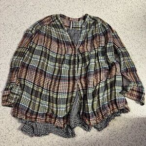 Free People Colorful Plaid Knit Top